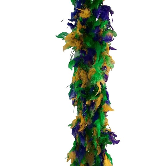 Mardi Gras Purple Green Gold with Lurex 3 Ct Chandelle Feather Boa 45 gm 2 yds - Picture 2 of 2